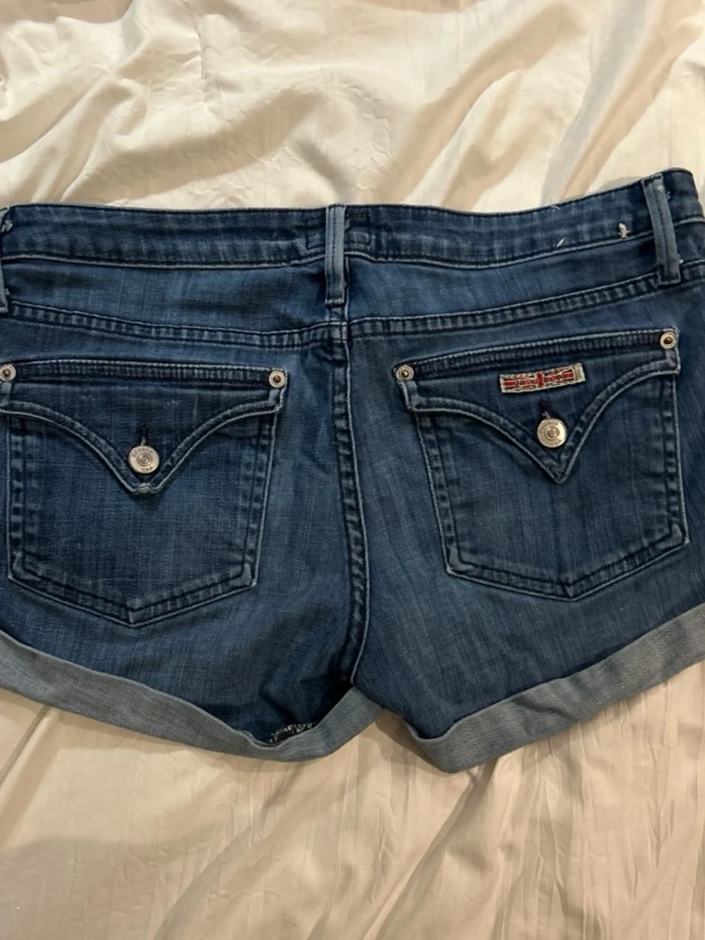 Hudson Jeans Dark Blue Rolled Cuff Denim Shorts with Union Jack Detail